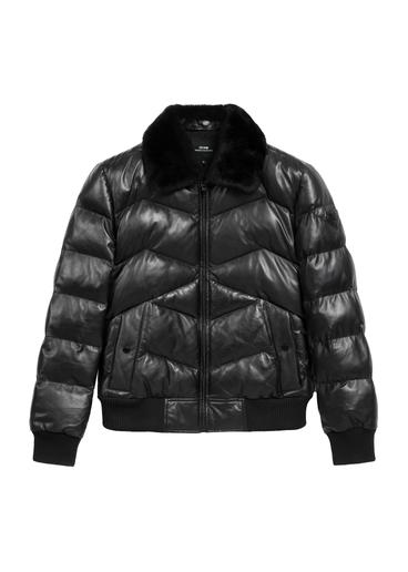 Black men's leather jacket with lining KURMS-0377-99(Z26)