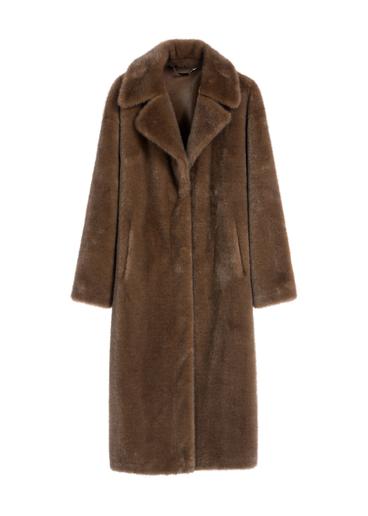 Long brown women's fur coat FUTDP-0072-1H(Z26)