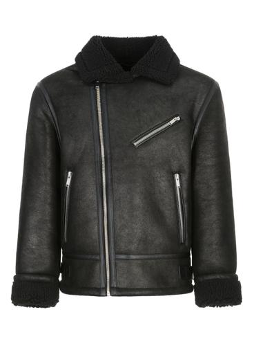 Classic black men's sheepskin coat KOZMP-0001A-99(Z26)