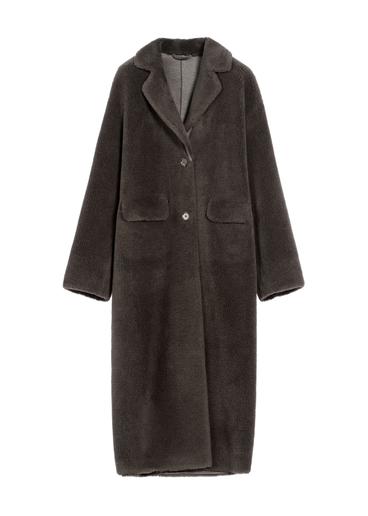 Long graphite women's wool fur coat FUTDW-0034-9D(Z26)