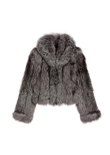 Women's natural fur coat in gray color FUTDF-0110-9B(Z26)
