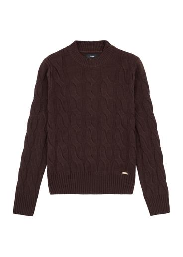 Chocolate women's sweater with decorative weave SWEDT-0210-1I(Z26)