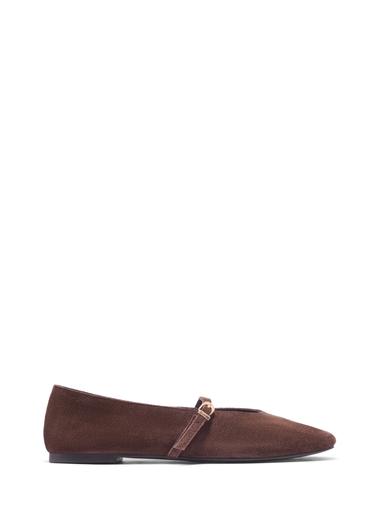 Dark brown suede women's ballet flats BUTYD-1309-1I(Z26)
