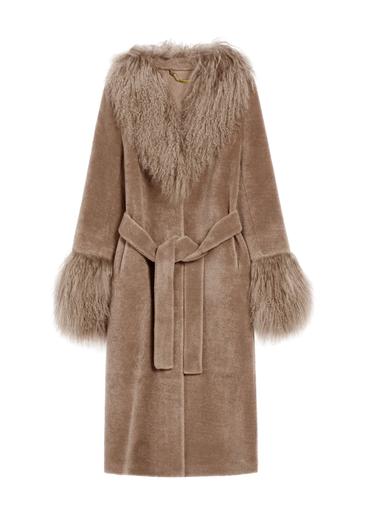 Beige wool coat with fur FUTDW-0014A-1A(Z26)