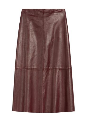 Burgundy Leather Midi Skirt SPCDS-0077-4D(Z26)