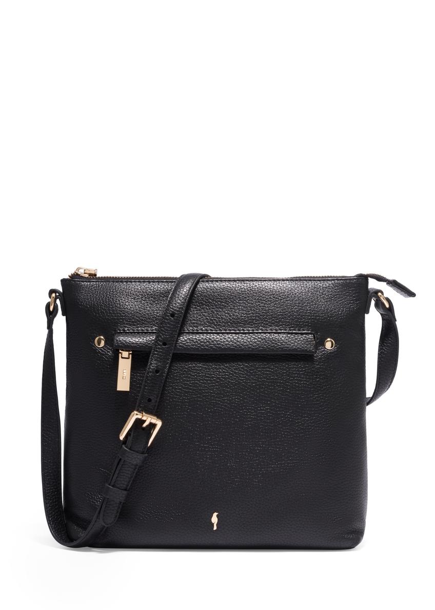 Black women's handbag made of natural pea leather TORES-1425-9I(Z26), front product view on a white background.