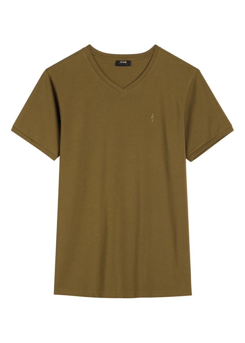 Men's khaki cotton T-shirt TSHMT-0088-8D(W26)
