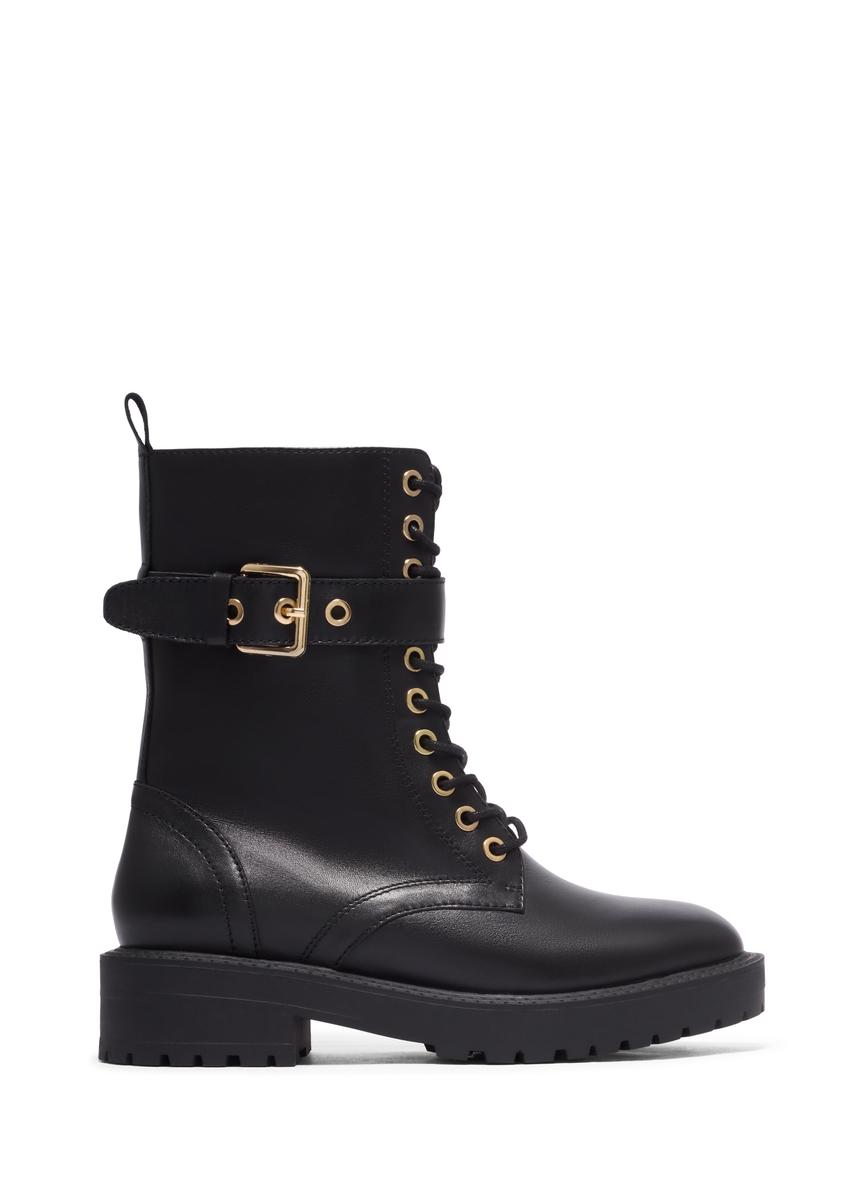 Black leather women's ankle boots BUTYD-1311-99(Z26), side view of the product on a white background.
