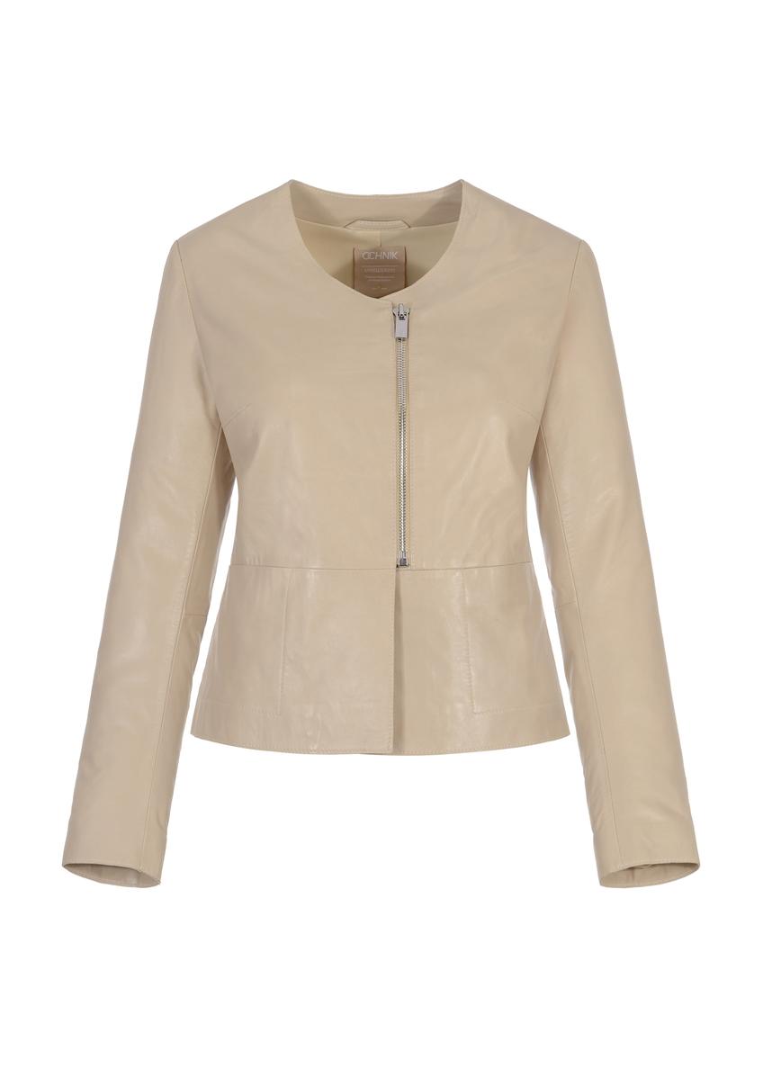 Beige leather jacket for women KURDS-0232-4157(W23)-03