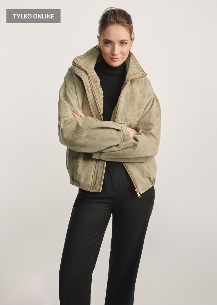 Women's olive jacket with fur KURDT-0611-57(Z25)