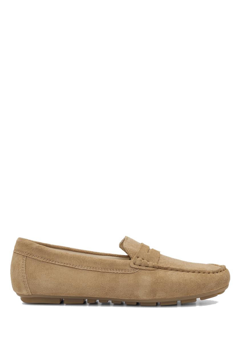 Women's leather moccasins in cool beige color BUTYD-1262-1K(W26), side view of the product on a white background.