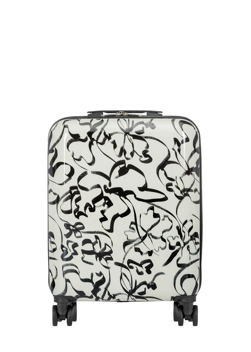 Small patterned suitcase on wheels WALAB-0074-1P-19(W26), front product view on white background.