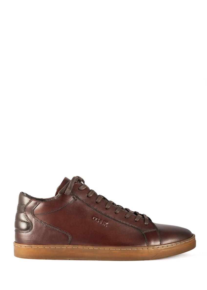 Brown leather men's sneakers BUTYM-0405B-89(Z25)