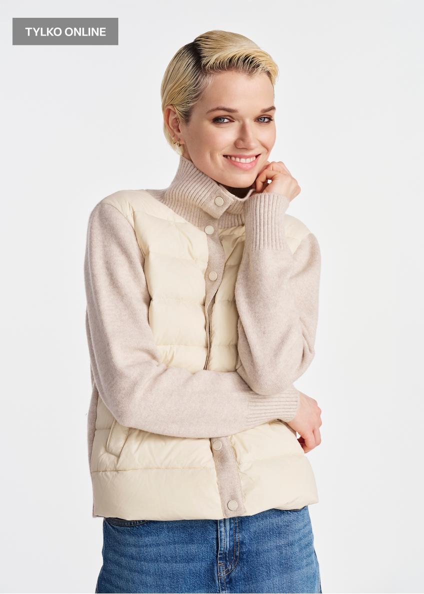 Beige insulated women's jacket with wool KURDT-0581-81(W25)