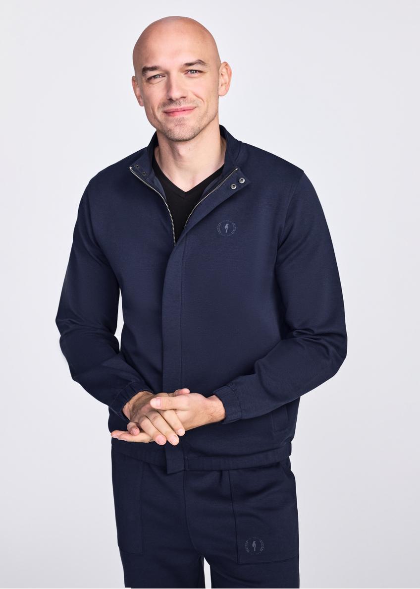 Navy blue men's zip-up sweatshirt BLZMT-0072-69(W25)-01