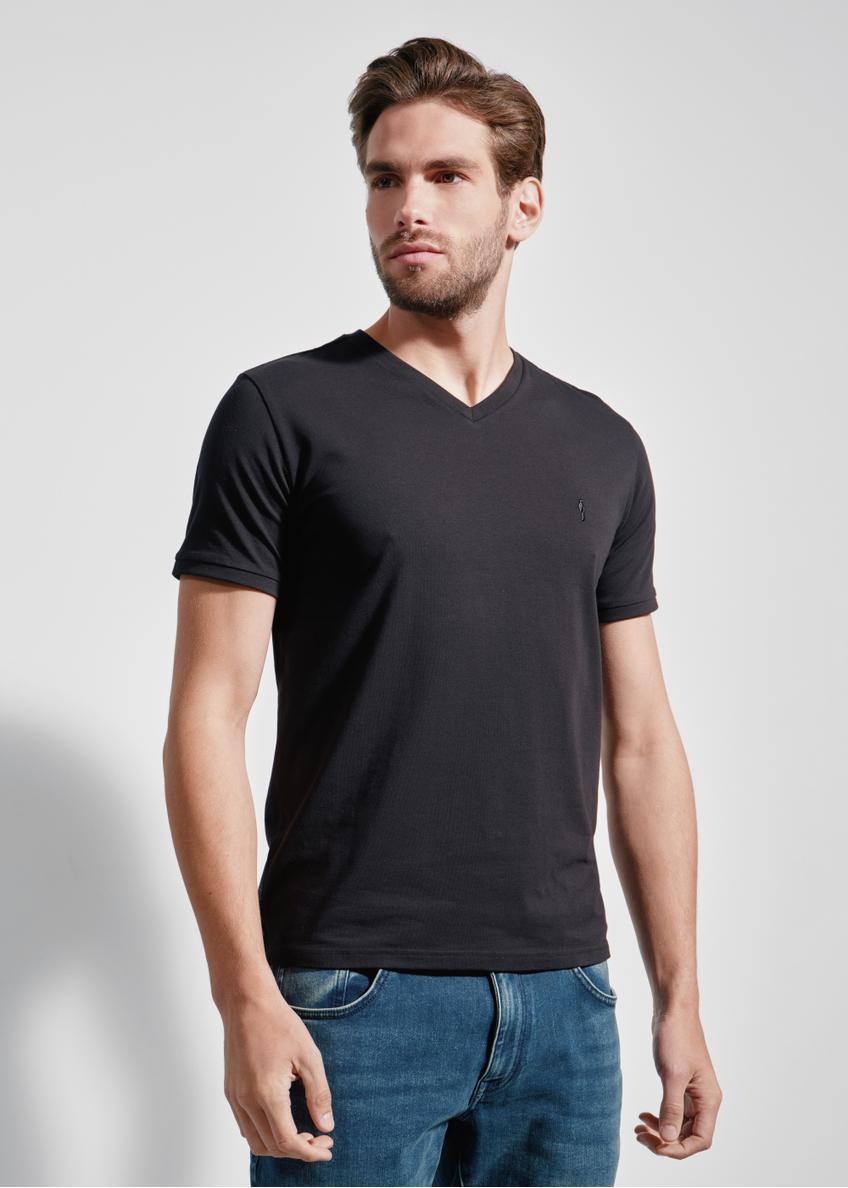 Black basic T-shirt for men with logo TSHMT-0088-99(W24)-01