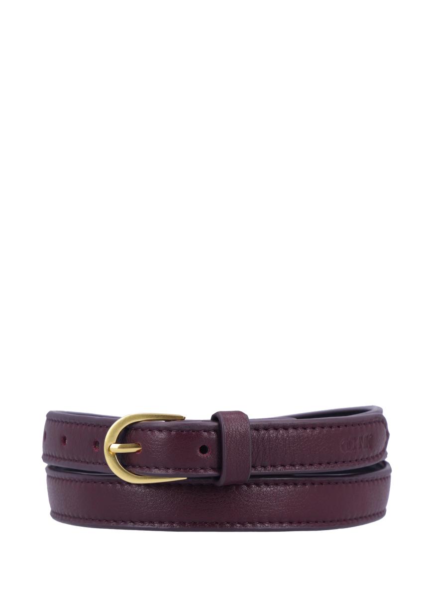 Burgundy women's leather belt PASDS-0344-4D(Z26), front product view on white background.