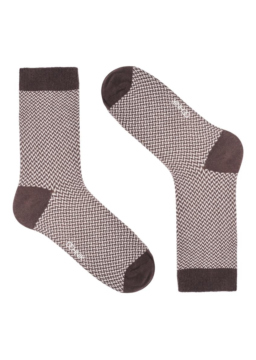 Brown men's herringbone socks SKAMT-0205-1H(Z26), product view from the front on a white background.