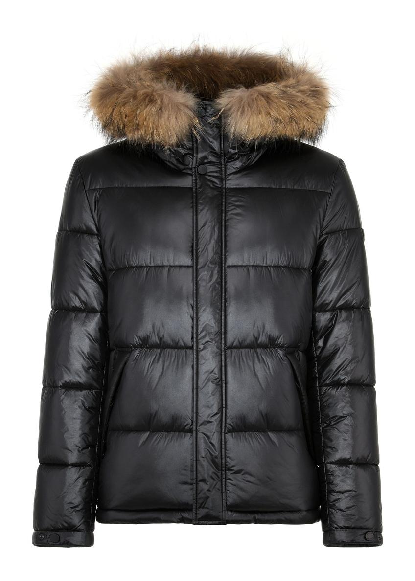 Black men's insulated jacket with fur KURMT-0341-99(Z25)