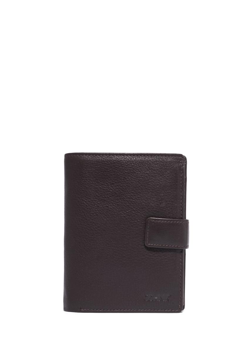 Brown men's wallet made of genuine leather PORMS-0710-1H(Z26), front product view on white background.