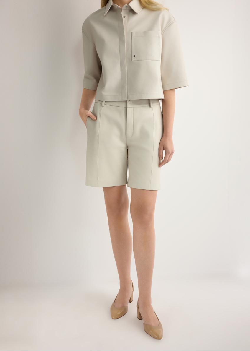 Women's cream leather shorts SPODS-0047-0B(W26)