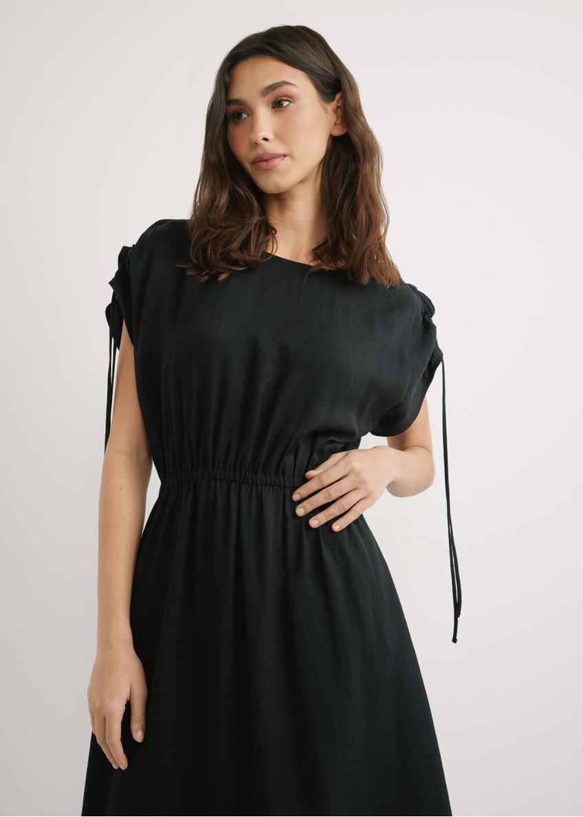 Black long dress with short sleeves SUKDT-0225-99(W26)