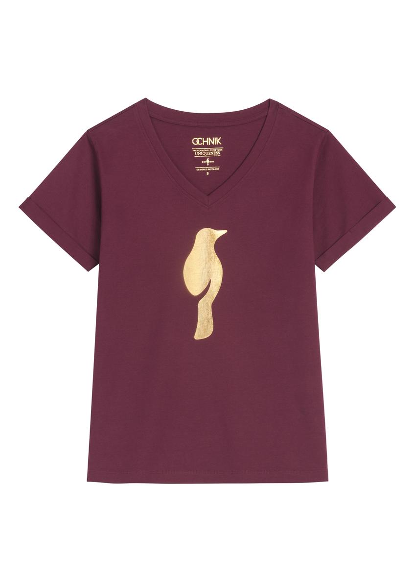 Burgundy women's t-shirt TSHDT-0149-4D(Z26), product view from the front on a white background.