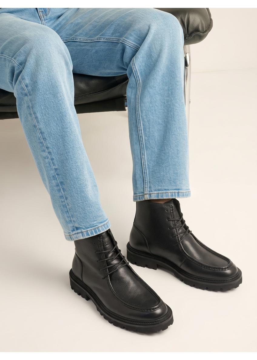 Men's black leather ankle boots BUTYM-0578-9I(Z26)