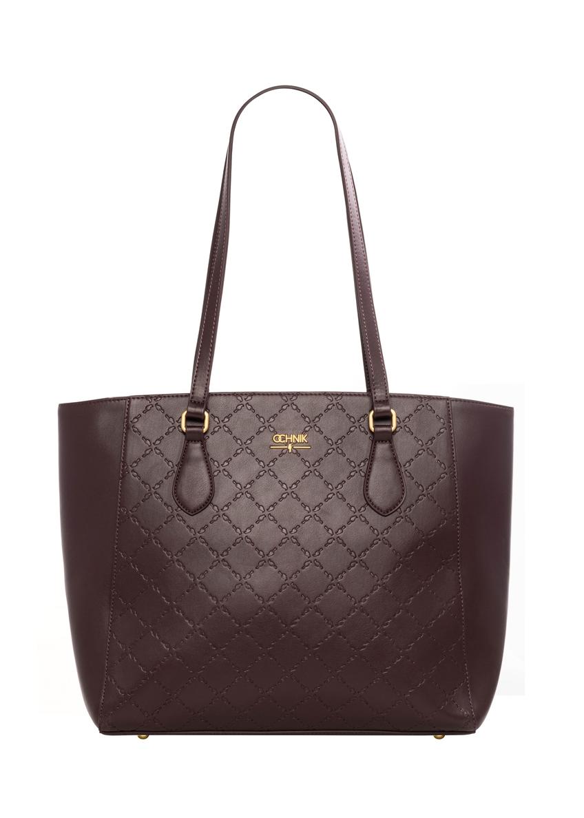Burgundy women's shopper bag with monogram TOREC-1291-4P(Z26)