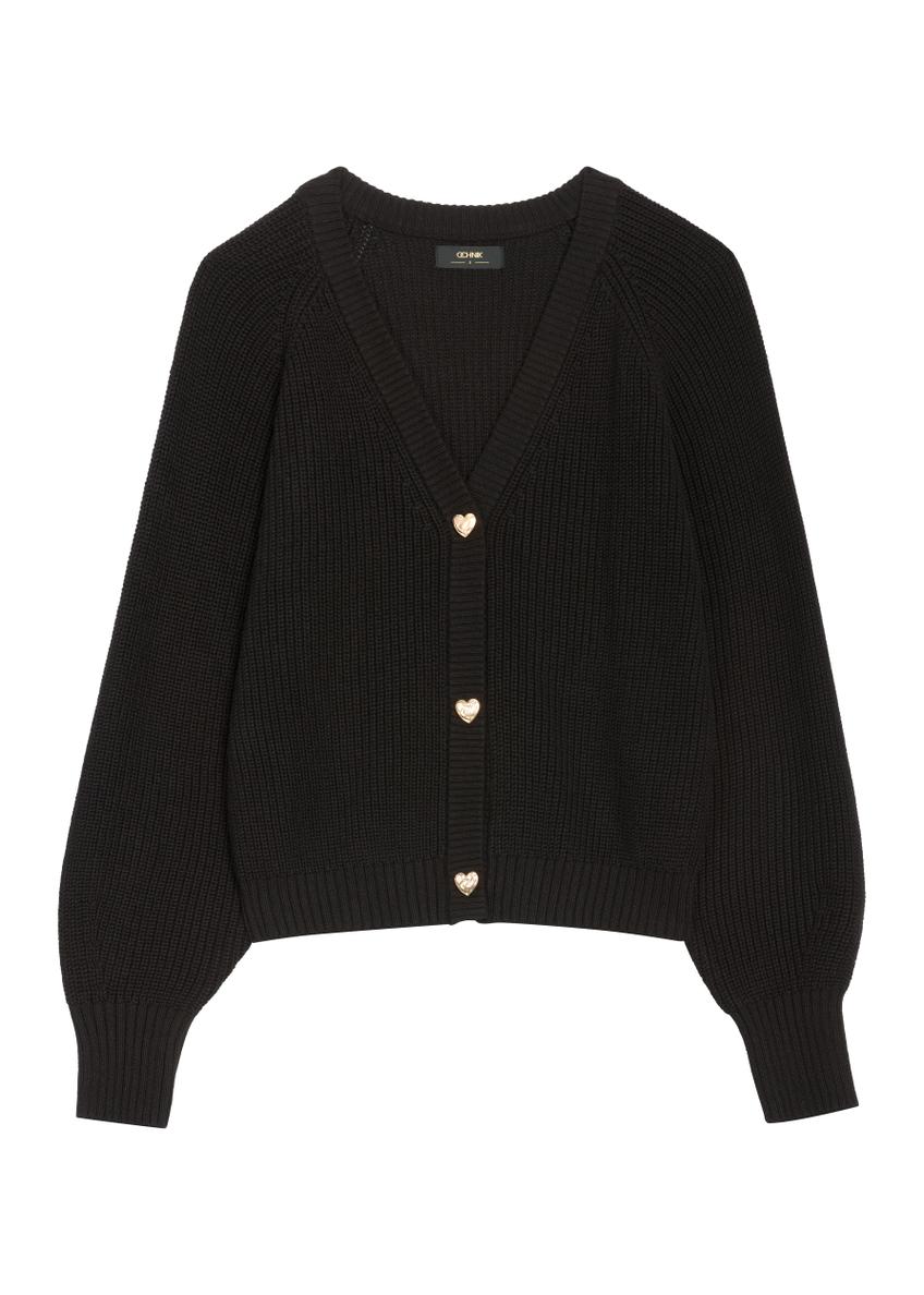 Black women's cardigan KARDT-0062-99(Z26), front product view on white background.
