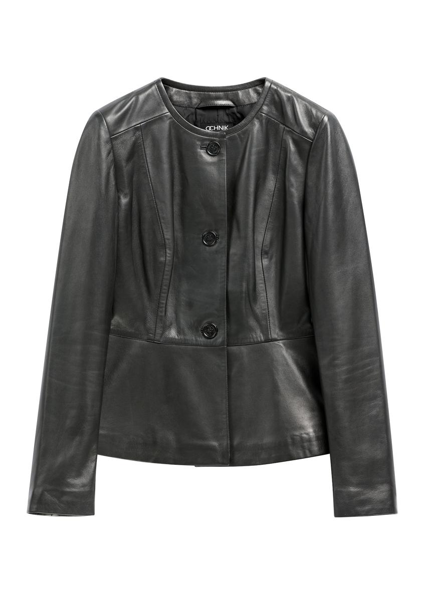 Black short women's leather jacket KURDS-0642-99(Z26)