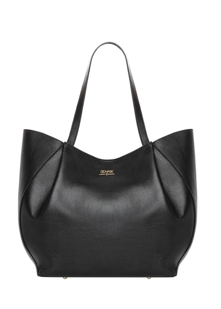 Women's leather black shopper bag TORES-1358-99(Z26), front product view on white background.