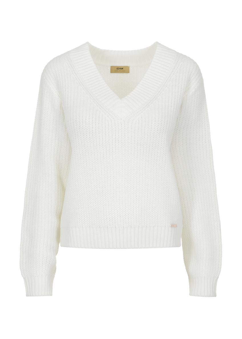 Cream V-neck sweater for women SWEDT-0162-12(Z25)