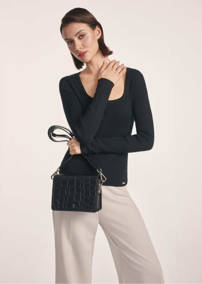 Black croco leather handbag TORES-1176-99(Z25)