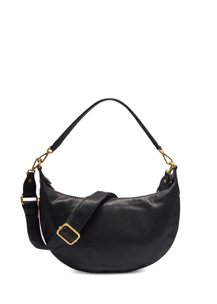 Black leather semi-circular women's handbag TORES-1336-9I(Z26), front product view on white background.