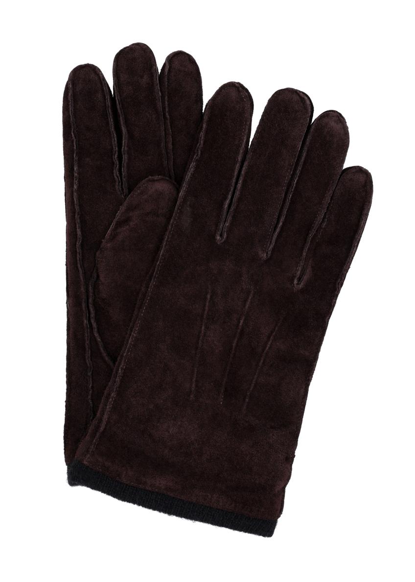 Brown suede men's gloves REKMS-0093-1I(Z26) - product view from above, on a white background.