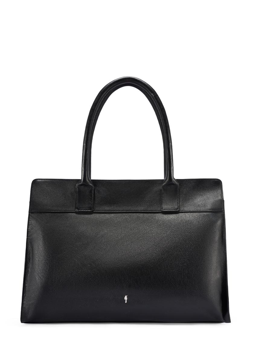 Black large leather shopper bag TORES-1237-99(W26), front product view on white background.