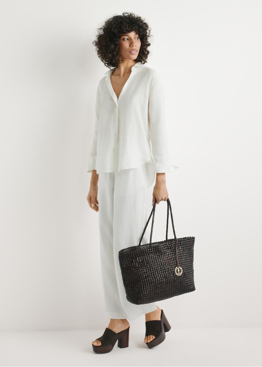 Brown leather woven handbag TORES-1300-1I(W26)