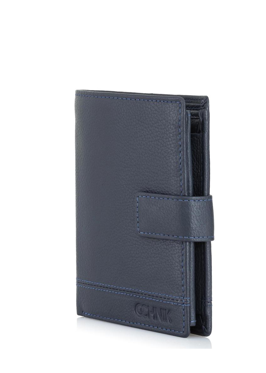 Men's navy blue leather wallet PORMS-0010-69(W24)