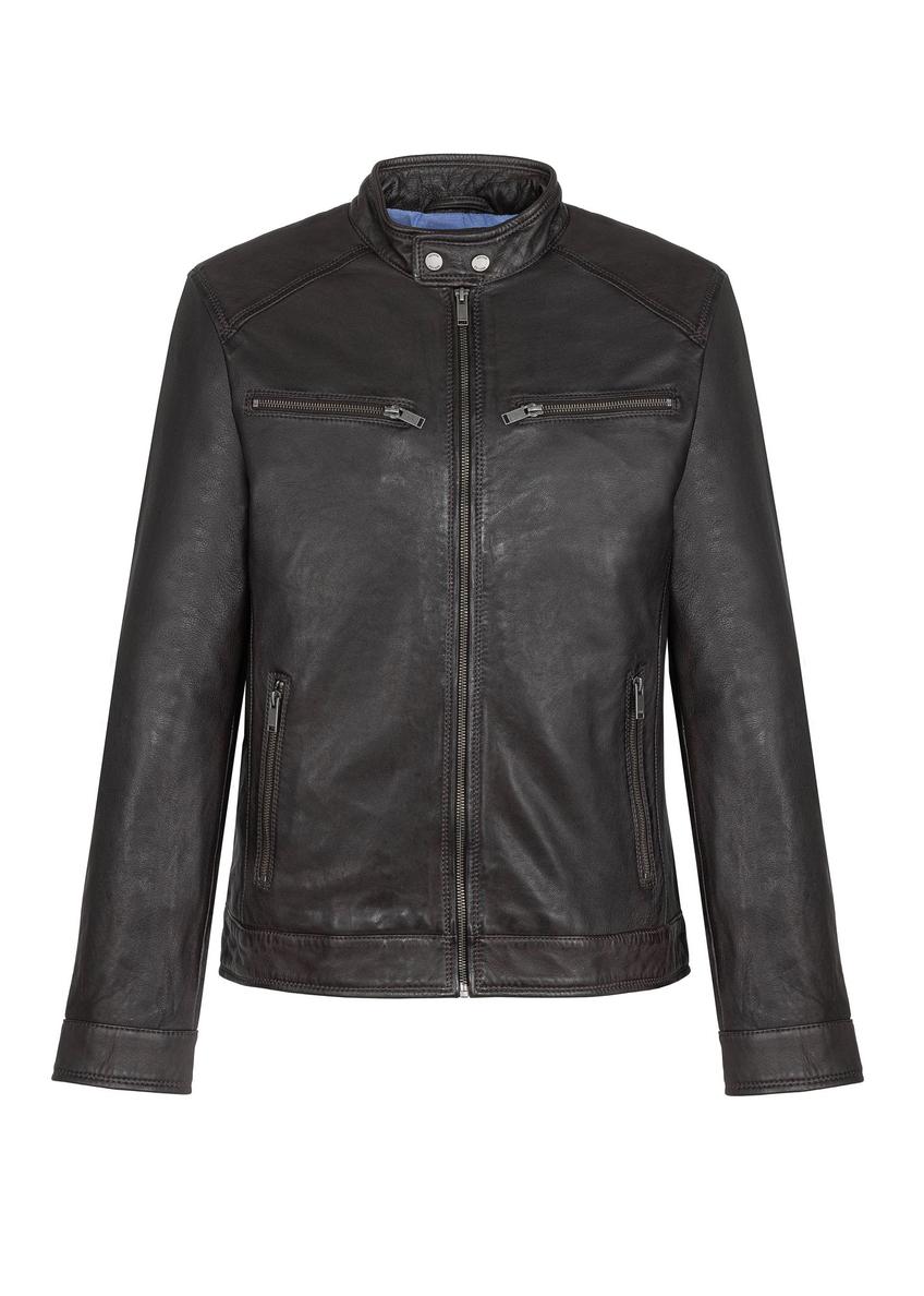 Dark brown men's leather jacket KURMS-0326-1364(W24)-01