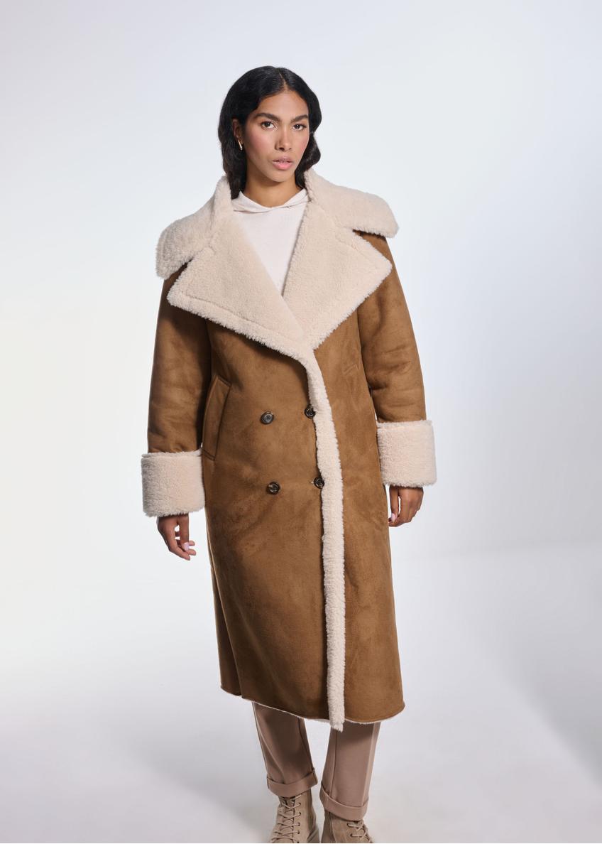 Long brown women's sheepskin coat KOZDP-0010-24(Z24)-01