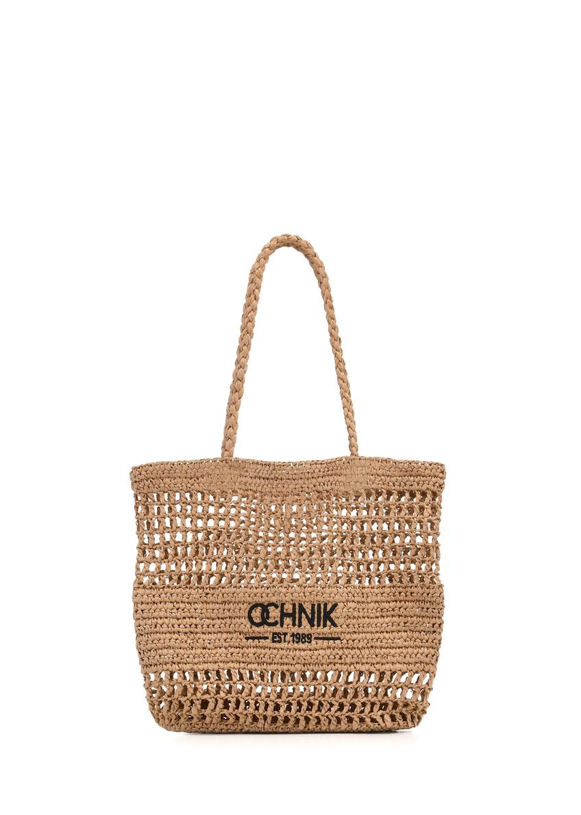 Women's straw beige shopper bag TOREC-0924-1E(W26), front product view on white background.