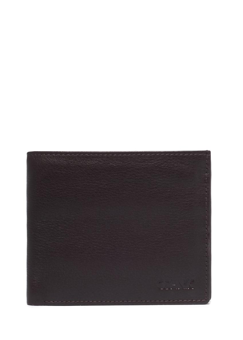Small men's brown leather wallet PORMS-0708-1H(Z26), front product view on white background.