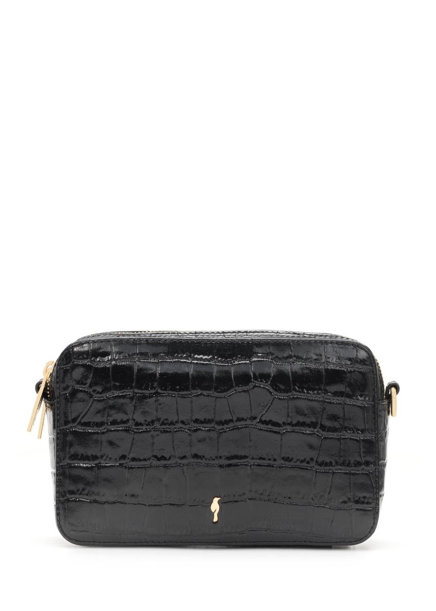 Small black leather croco handbag TORES-1231-9G(W26) - front product view, on white background.