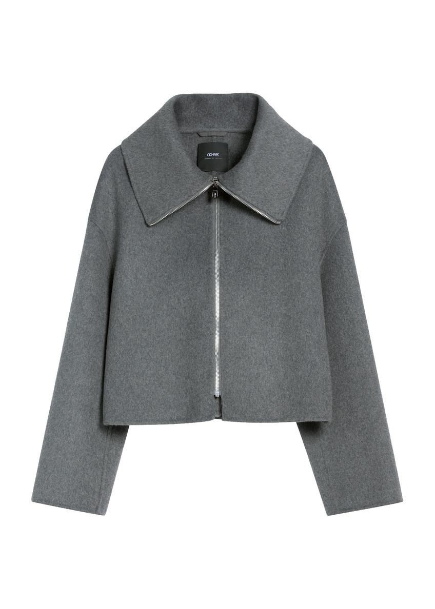 Women's short jacket in gray with wool PLADT-0066-91(Z25)