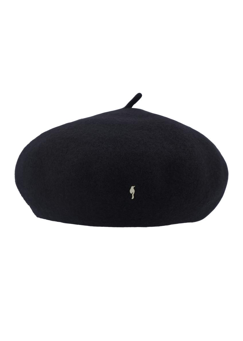 Women's black wool beret CZADT-0234-99(Z26) - front product view, on a white background.