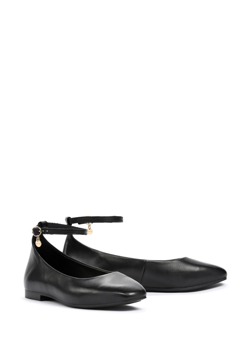 Black leather women's shoes with a belt BUTYD-1146-99(W25)