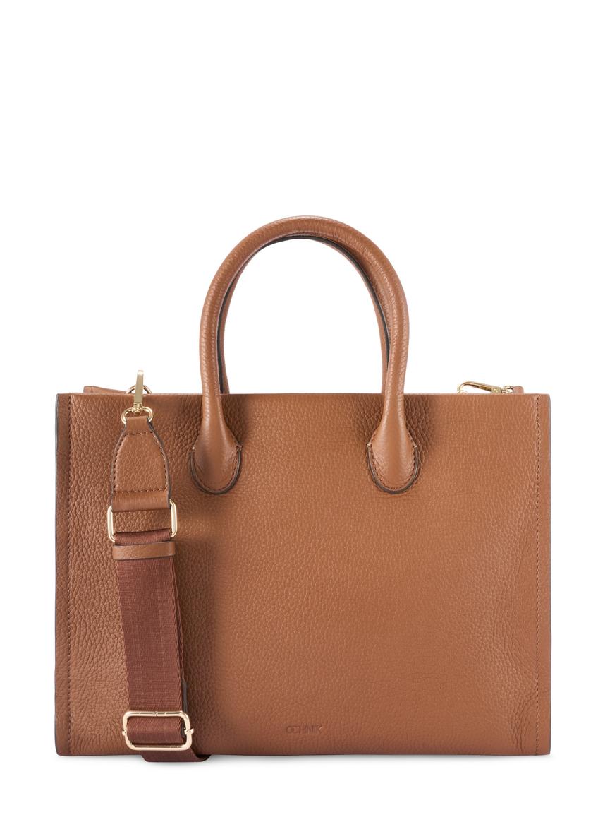 Women's leather handbag in camel color TORES-1206-1D(W26), front product view on white background.