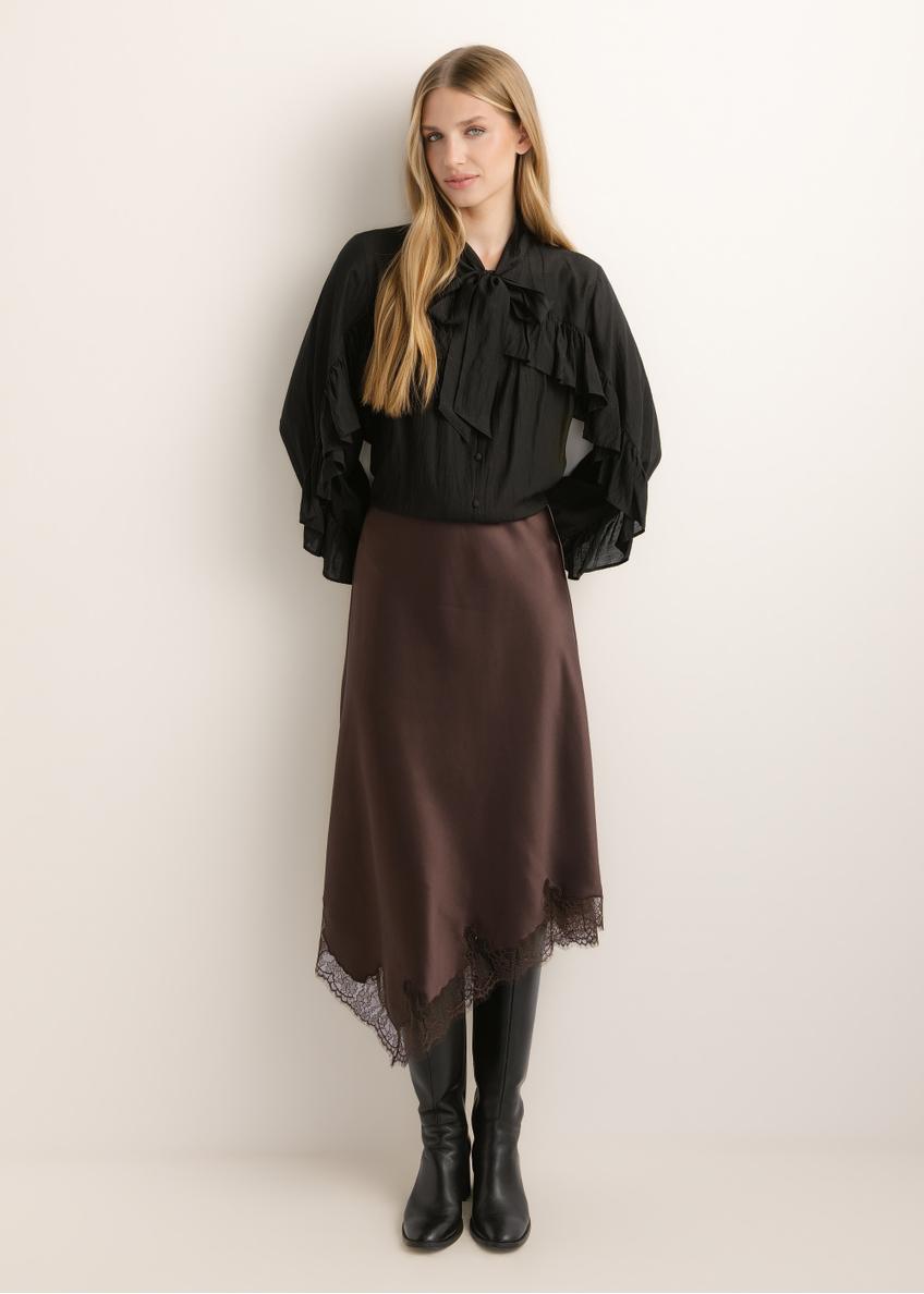 Dark brown asymmetrical women's skirt SPCDT-0135-1I(Z26)