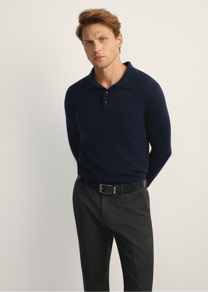 Navy blue men's wool and silk sweater SWEMT-0184-68(Z25)
